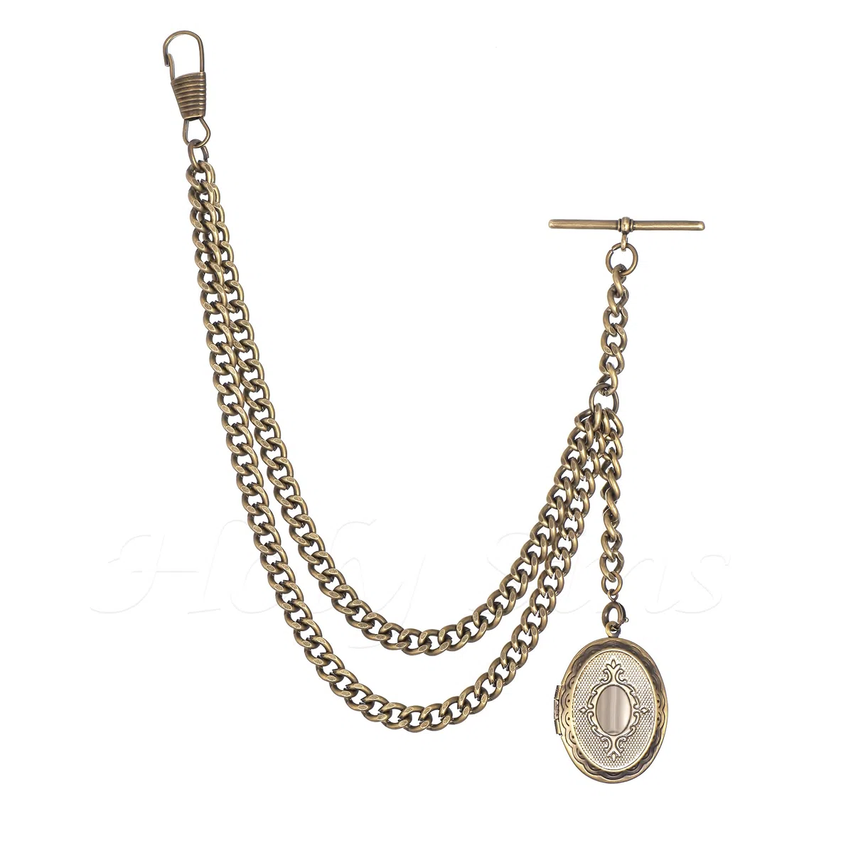 Antike Bronze Taschenuhr Kette mit Medaillon Anhänger