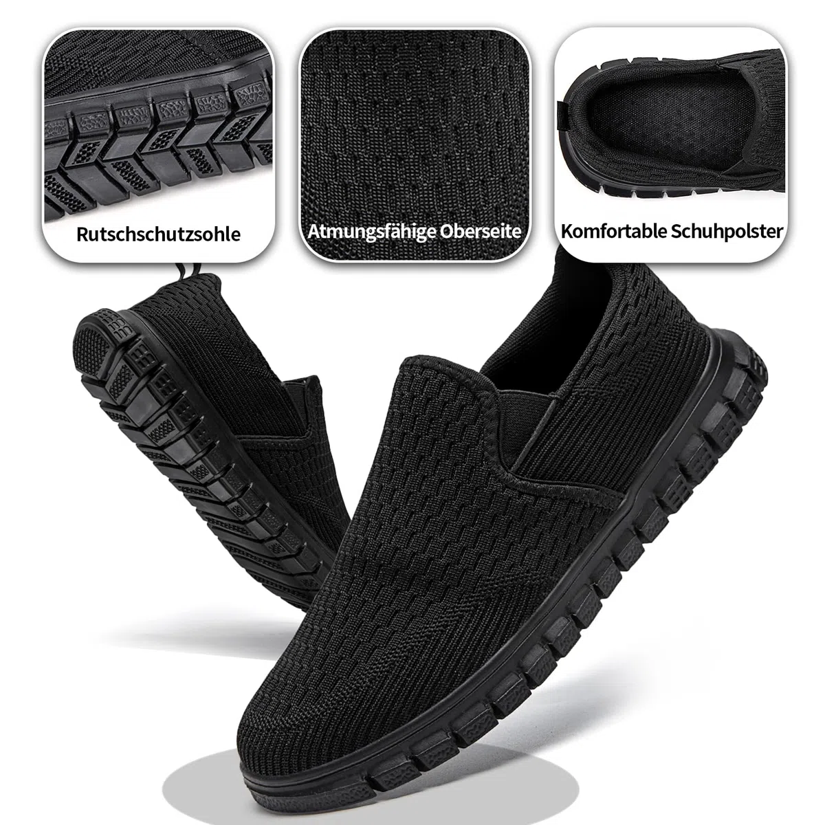 Herren Sneaker Slip-On - Atmungsaktive Leichtgewicht Freizeitschuhe mit Antirutschsohle, Bürotaugliche & Reisefreundliche Herren Sommerschuhe Bequem