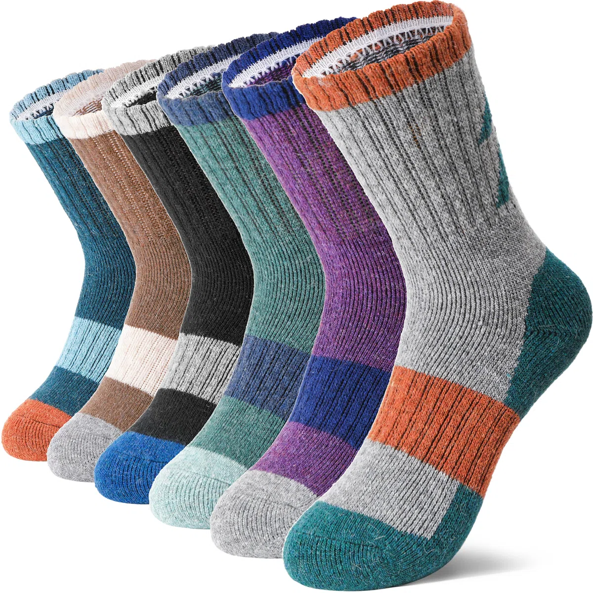 MOSEY KOSY 6 Paar Kinder Merino Wolle Wandersocken Jungen Mädchen Kleinkinder Winter Thermisch Dicke Warme Gefütterte Crew Bootssocken für Wanderungen