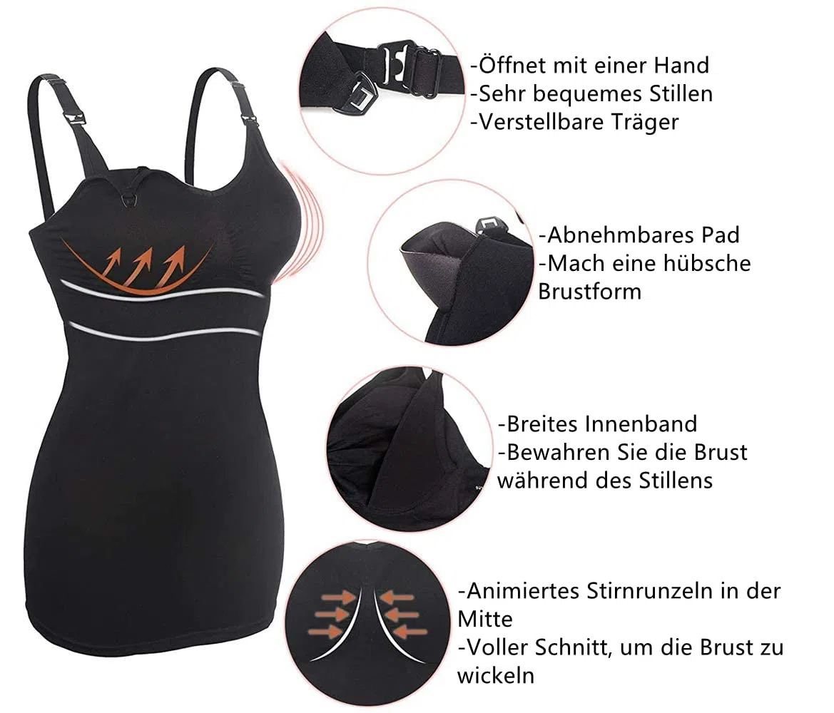 4How Damen Stillshirt Stilltop 3er Pack Mutterschaft Tanktop mit Eingebautem BH für Stillen Schlaf Camisole Freizeit und Alltag