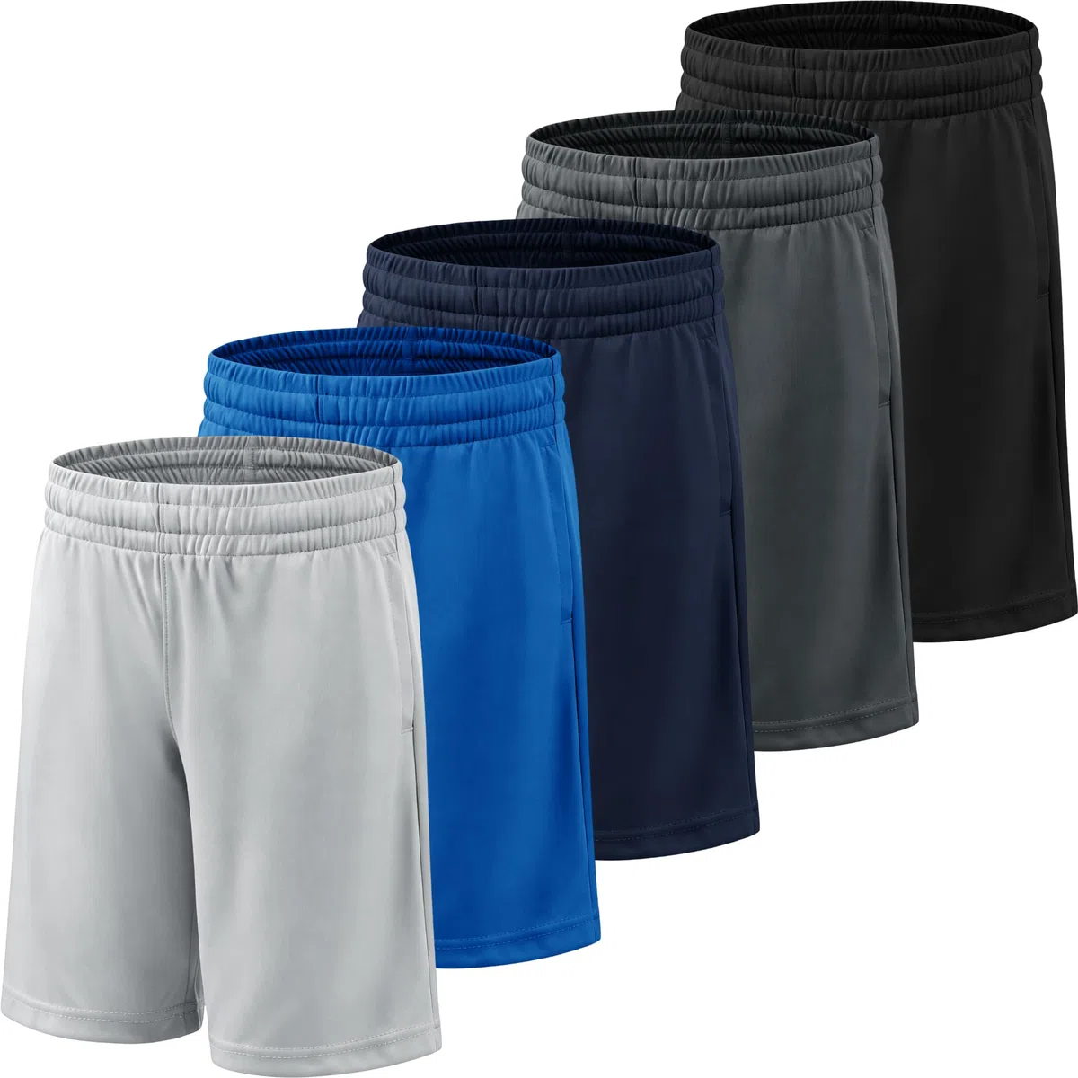 5er Pack Kurze Hosen Jungen Sporthose Jungen Atmungsaktive Casual Shorts für Laufen, Basketball & Fußball Schnelltrocknende, leichte Funktionsshorts mit Taschen