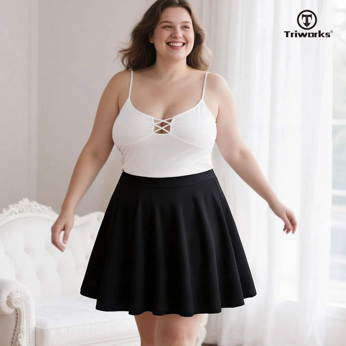 TRIWORKS Elegante Rock mit Hose Drunter Basic Hohe Taille Hosenrock Damen A-Linie Mini Skater Rock Große Größen