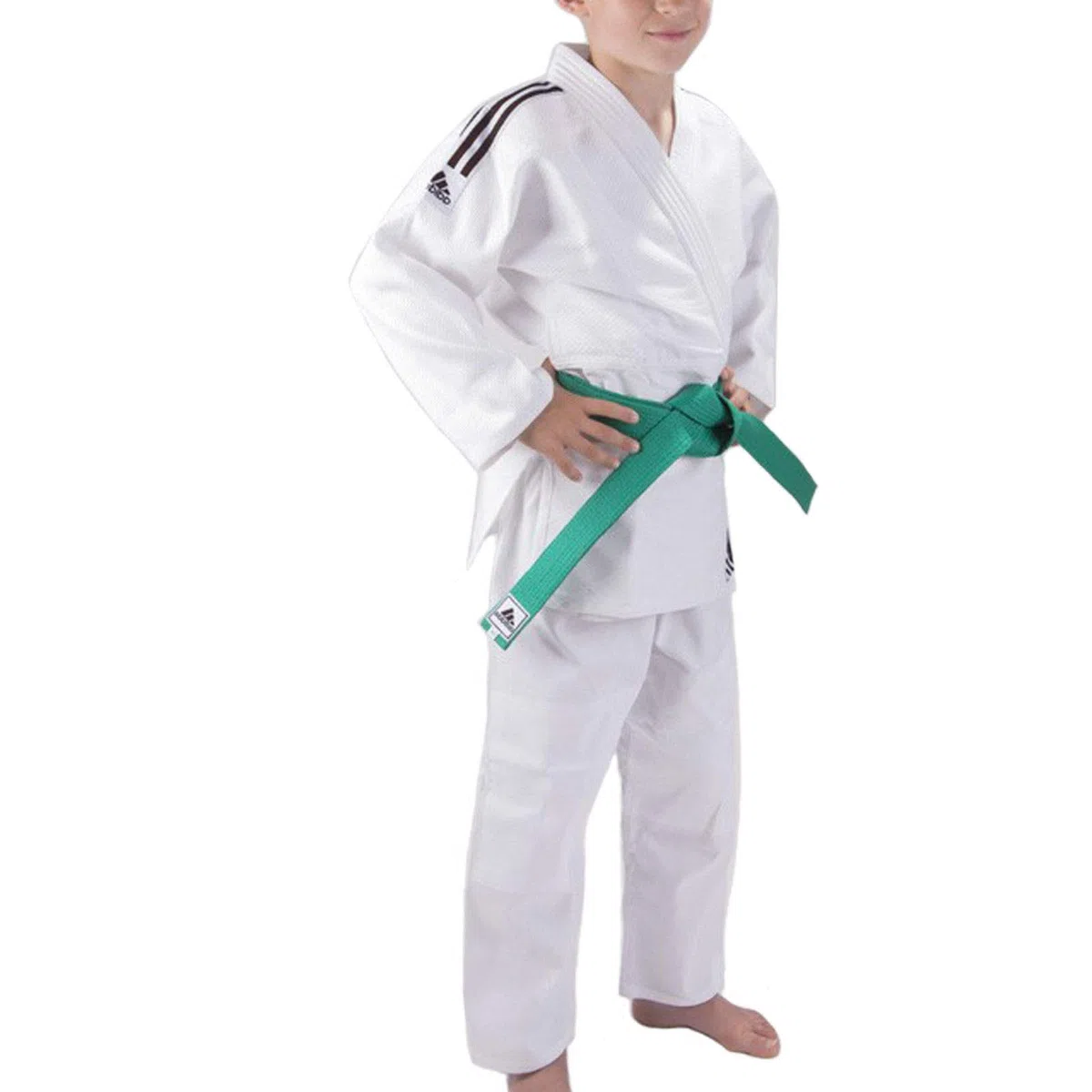 adidas Judo Club weiß, Schwarze Streifen mit Hose, Jacke + Gürtel (130)