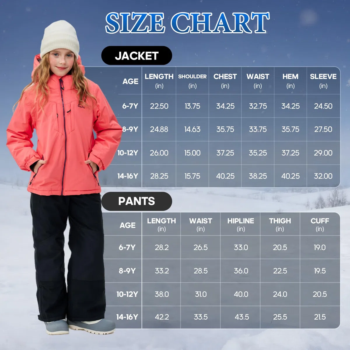 SMONTY SNOWER Mädchen Schneeanzug mit abnehmbarer Kapuze, Skianzug, extra warm, Winteranzug