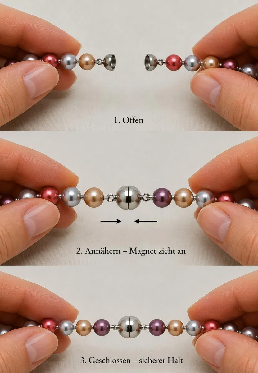 Perlenkette Collier Halskette Damen Kette Perlencollier echte Muschelkern-Perlen 44cm Magnet Verschluss