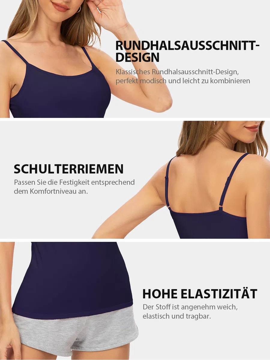 Damen Unterhemden Verstellbar Spaghettiträger Tank Top Basic Camisole Ultra Soft Schichtung Top 4er Pack