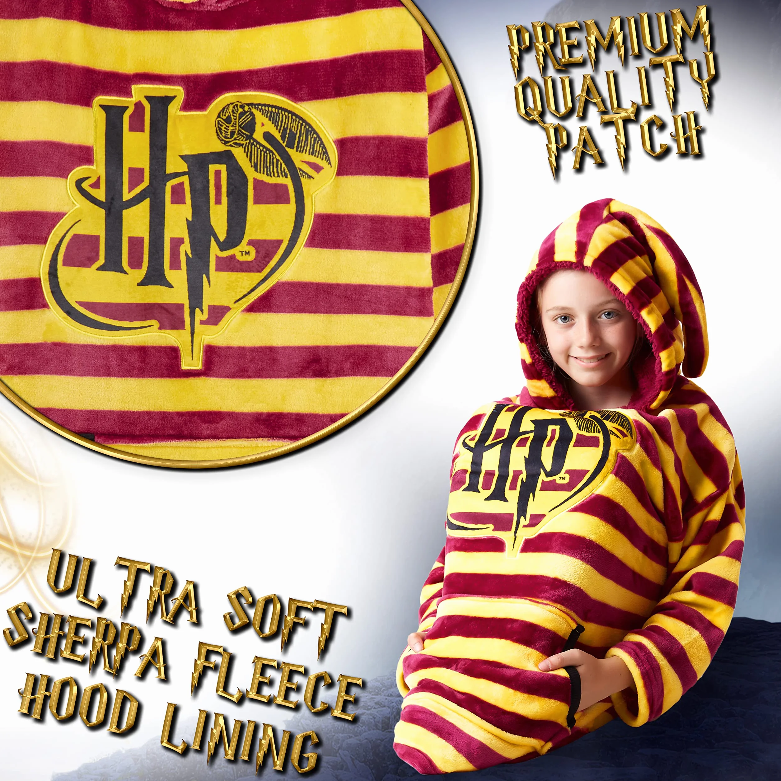 Harry Potter Kinder Hoodie Decke Kapuzenpullover Mädchen und Jungen - Flauschiger Deckenpullover aus Fleece mit Kängurutasche, offiziell lizenziert, warm & bequem