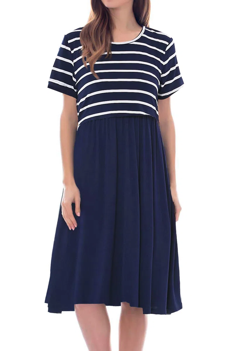Smallshow Damen Lässiges Kurzarm Stillkleid Umstandskleid für Stillen