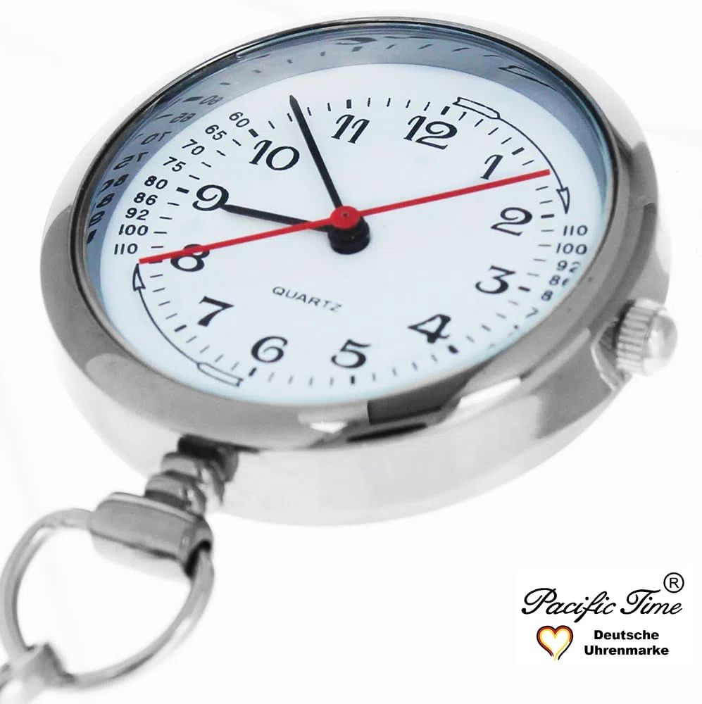 Pacific Time Krankenschwesteruhr Schwesternuhr Krankenpflegeuhr Kitteluhr Pflegeuhr Tachymeter Analog Quarz (weiß) 20655