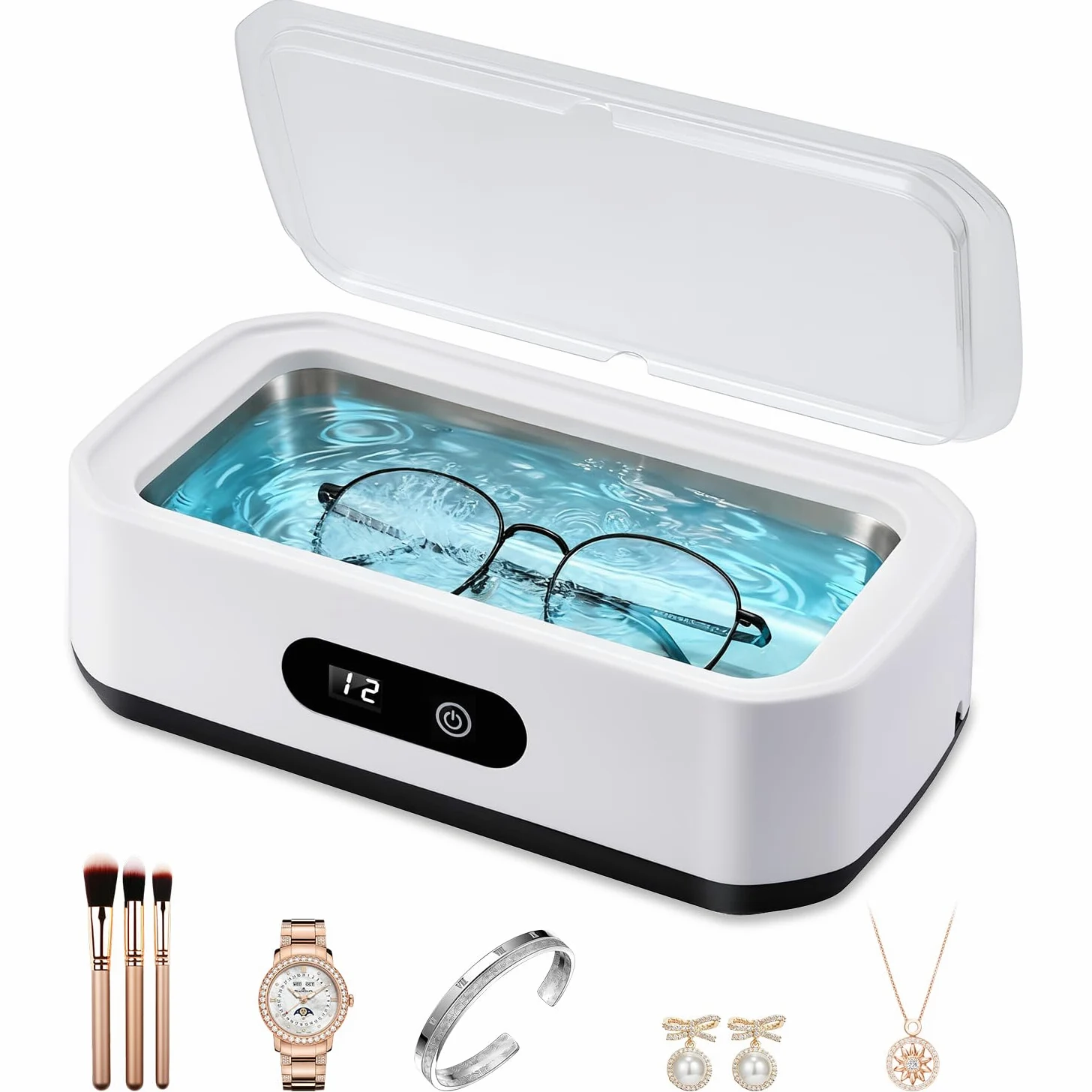 Ultraschallreinigungsgerät, 650ML Ultraschallreiniger Brille,48KHz Schmuckreiniger Ultraschall, Ultraschall Reinigungsgerät, Ultrasonic Cleaner mit 5 Zeitfunktionen für Brillen,Schmuck,Uhren,Münzen