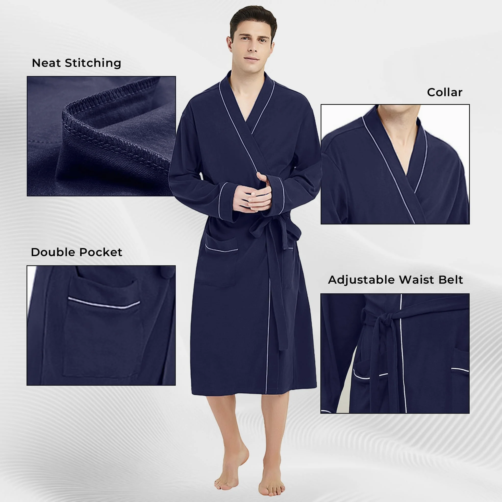 U2SKIIN Morgenmantel Herren 100% Baumwolle, Bademantel leicht Kimono Saunamantel Hausmantel lang