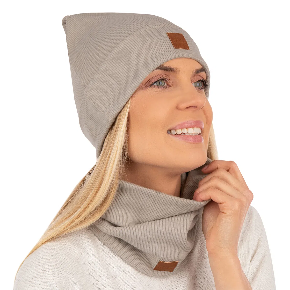 Mikos* Damen Set Mütze & Loop Baumwolle Long Beanie Hut mit Schal-Loop Herbst Winter Tolles Warm, Stretchy Elastischer, Wintermütze Junge-n Mädchen Streetwear 703