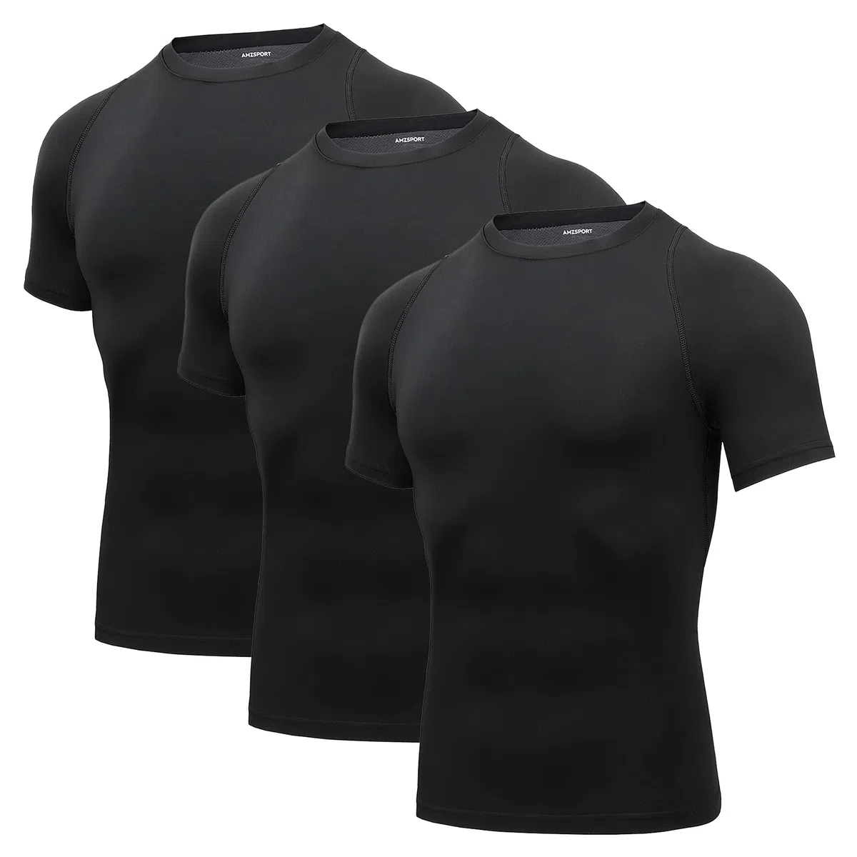 AMZSPORT Herren Kompressionsshirt Kurzarm Funktionsshirts Cool Dry Training Running Top