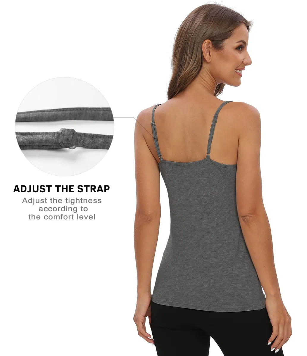 Ymmchy Damen Tanktop mit Spitzen Unterhemd Spaghettiträger Basic Top V-Ausschnitt Verstellbare Trägertop 4er Pack