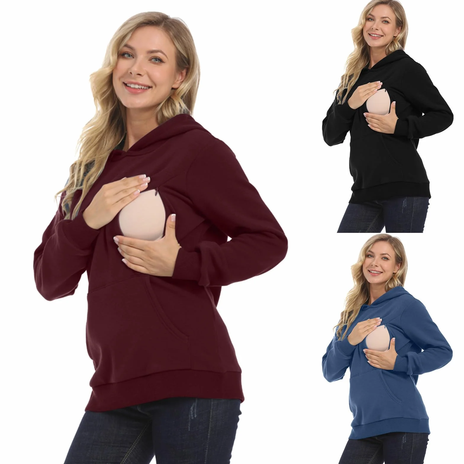 Damen Still-Hoodie Sweatshirt Langarm Stillen Umstands-Tops Freizeitkleidung Stillpullover Stilloberteil Umstandsmode Hoodie Sweatshirt zum Stillen Winter Warme Wattierter Pullover