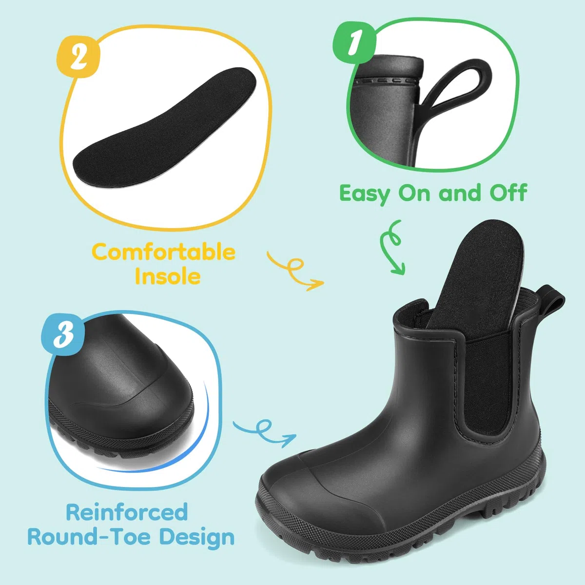 GINNI Gummistiefel Kinder Wasserdichte Schuhe Jungen Mädchen Unisex Kinder Regenstiefel Leicht Gummischuhe Rutschfest Stiefeletten
