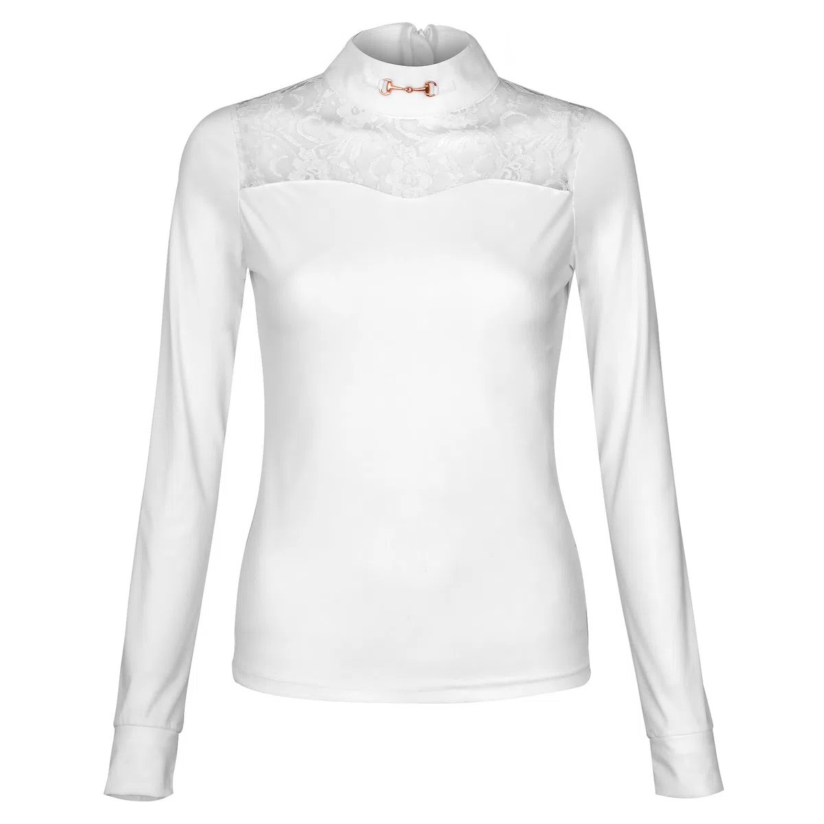 Sienna Damen Turniershirt – Elegante Reitbluse Langarm atmungsaktiv elastisch mit Spitze & Rückenreißverschluss