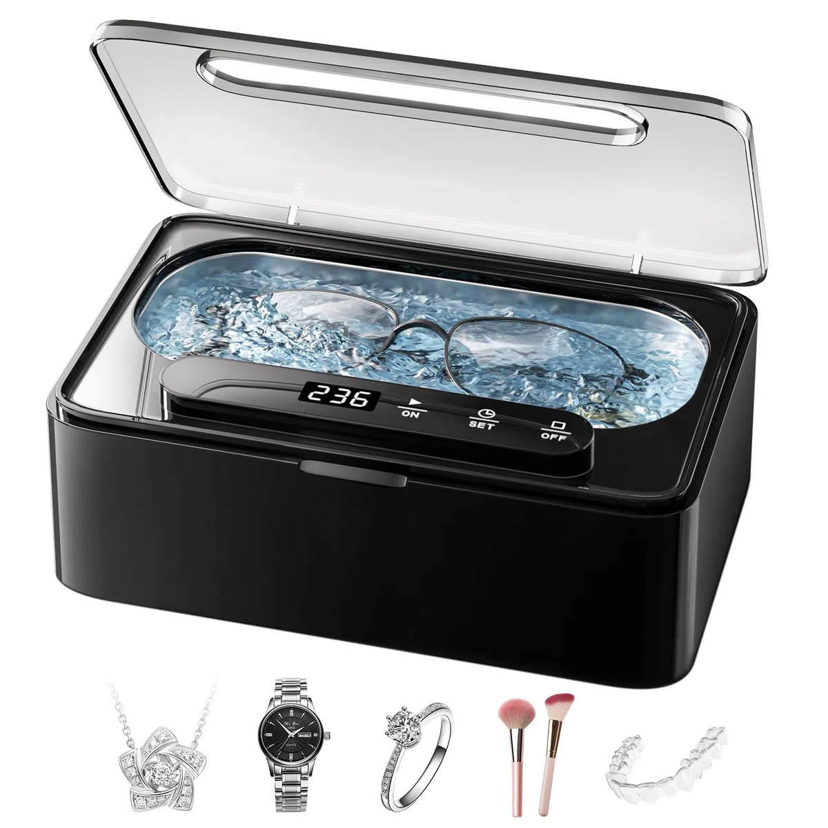 Phniti Ultraschallreinigungsgerät 47 kHz Brillenreinigungsgerät 330 ml Drei Timer-Modi Ultraschallgerät Ultraschallreiniger für Zahnspangen, Brillen, Schmuck Ultrasonic Cleaner