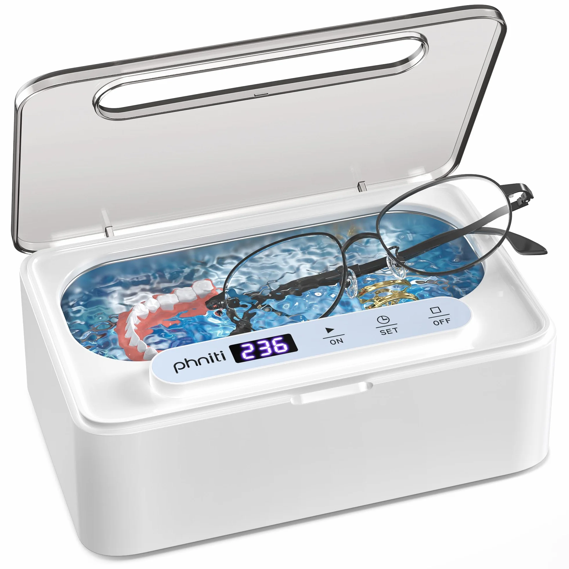 Ultraschallreinigungsgerät Phniti 47kHZ Brillenreinigungsgerät Mit 3 Modi Tragbar Ultraschallgerät 330ml Ultraschallreiniger für Zahnschiene Schmuck Ultraschall Ultrasonic Cleaner