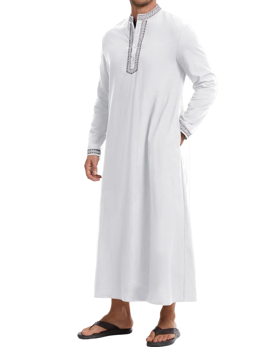 NANAMEEI Kaftan Herren Langarm Mit Taschen Islamische Kleidung Gebetskleidung