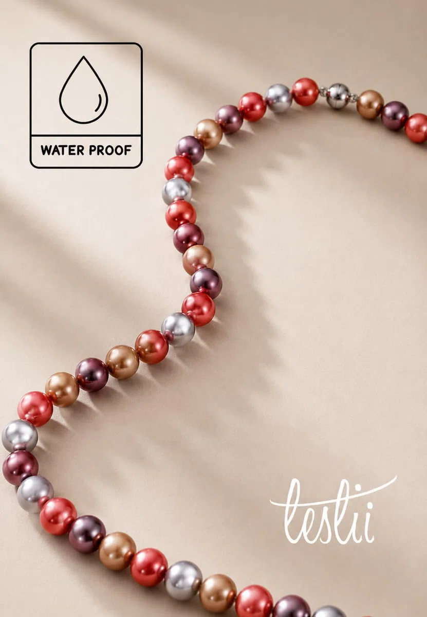 Perlenkette Collier Halskette Damen Kette Perlencollier echte Muschelkern-Perlen 44cm Magnet Verschluss