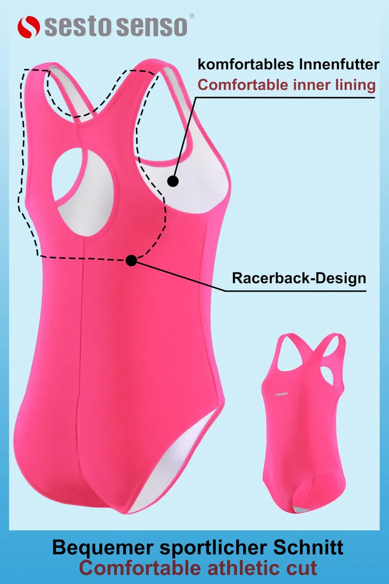 sesto senso Badeanzüge für Mädchen Einteiliger Racerback Sport Schwimmanzug eine Farbe