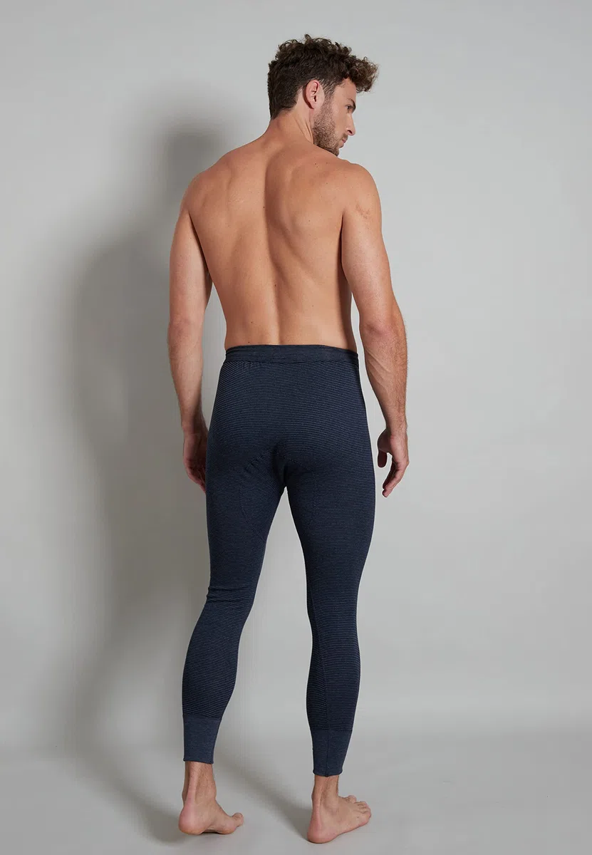 Götzburg Herren Premium lange Unterhose, Baumwolle, Feinripp, blau, gestreift, mit Bündchen, mit Eingriff