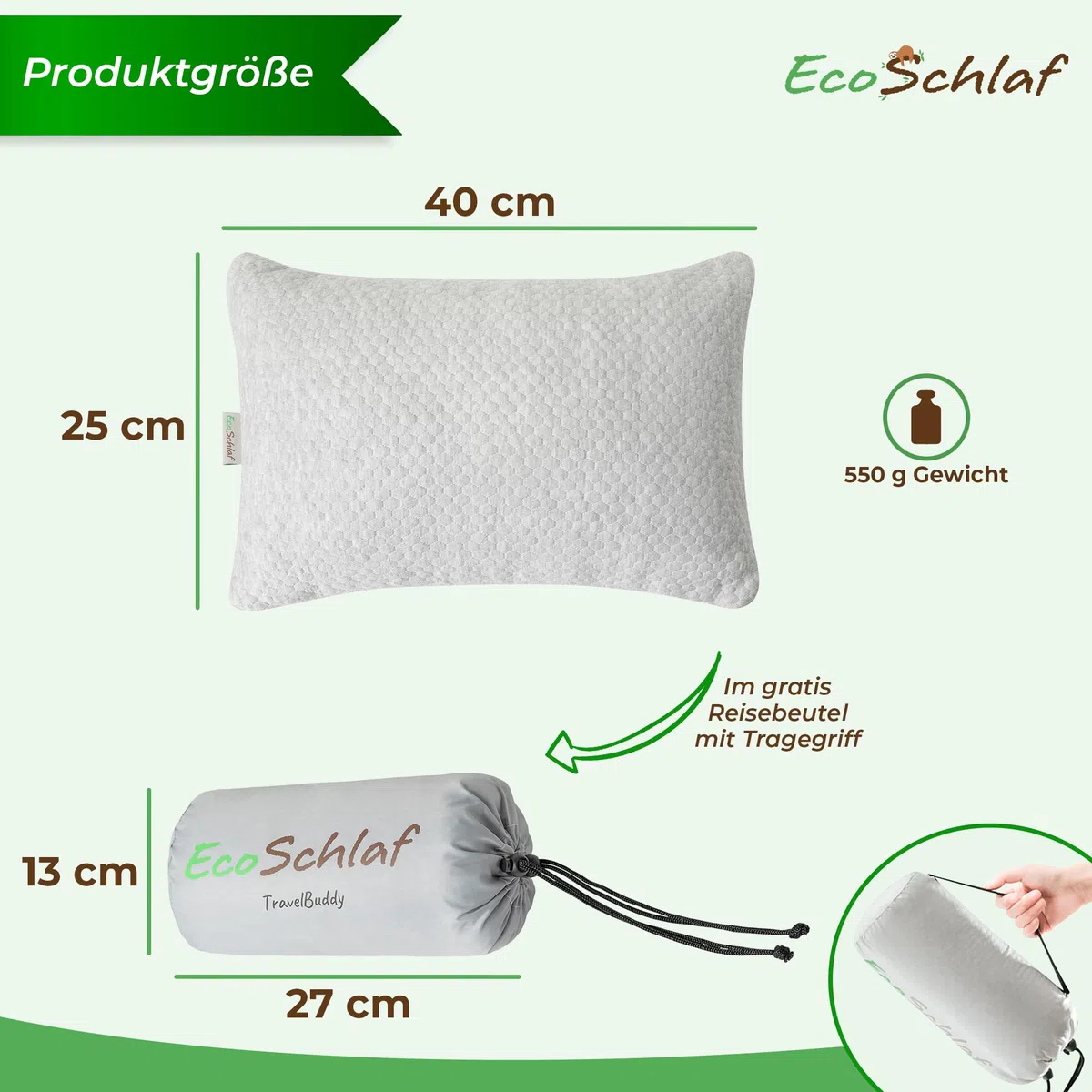 TravelBuddy Reisekissen – kleines Nackenkissen für Flugzeug Camping Auto Bus Zug – einstellbares Travel Pillow aus Memory Foam – ergonomisches Kissen für Outdoor & Reise (Grau)
