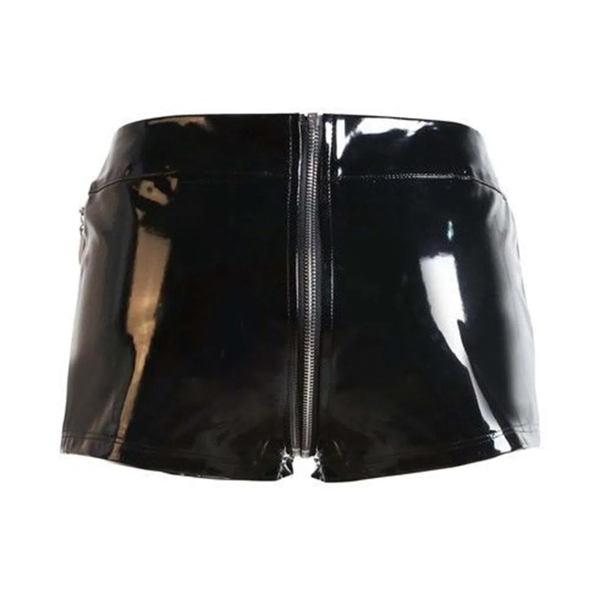 Wetlook-Shorts für Damen, mit Reißverschluss, Kunstleder, hohe Taille, Clubwear, Reißverschlüsse, Hotpants im Schritt