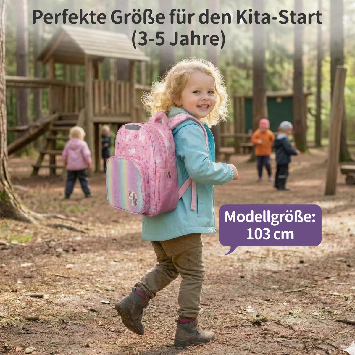 Bagseri Kindergartenrucksack Mädchen 3-5 Jahre, 10L Kinderrucksack mit Brustgurt, Reflektoren & Isolierfach, Ergonomischer Kita Rucksack, Rosa Einhorn