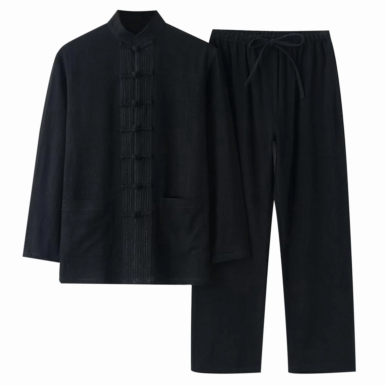 Tang Anzug Herren Traditionelle Chinesische Kleidung Langärmelig Jacke Und Hose Kampfkunst Taichi Shaolin Baumwolle Leinen Uniform Klassisch Freizeit Training Kleidung
