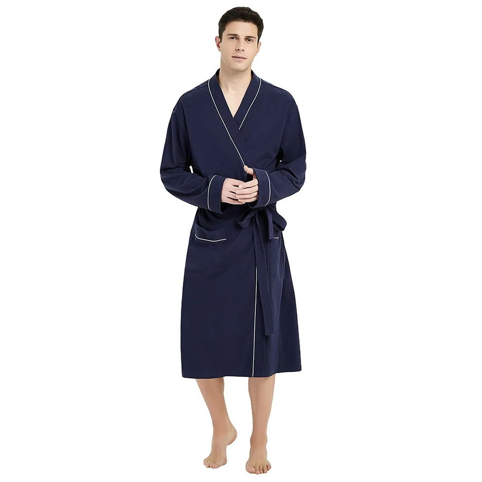 U2SKIIN Morgenmantel Herren 100% Baumwolle, Bademantel leicht Kimono Saunamantel Hausmantel lang