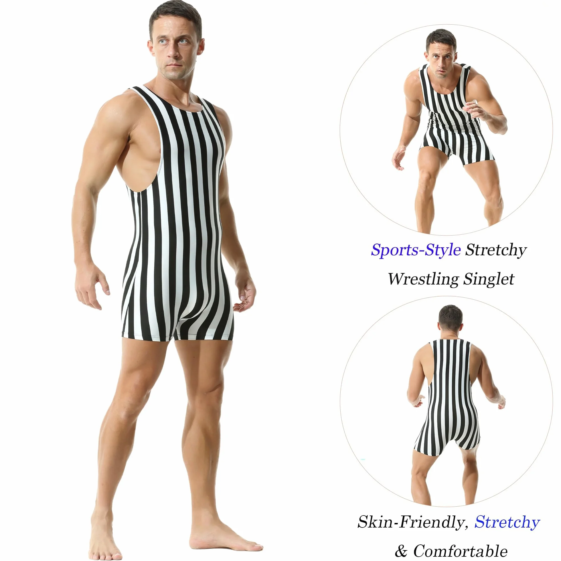 Männer Mode Streifen Ein Stück Bodysuit Wrestling Singlet Athletische Leotard Gym Sportswear Undershirt