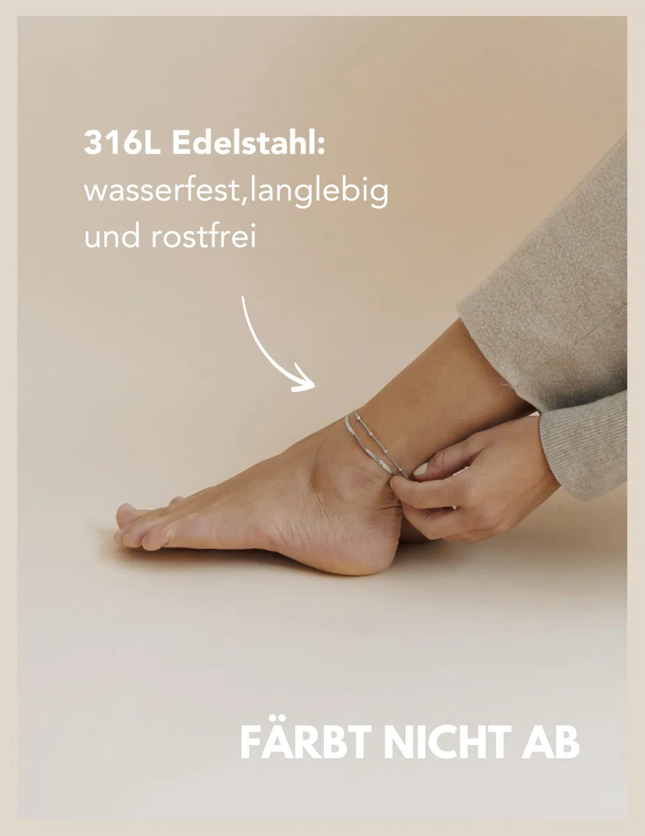 Gd. GOOD.designs EST. 2015 Fußkettchen für Damen I Mehrreihige Fußkette - Verstellbar I Schlangenkette Fußschmuck in Gold - Silber - Rosegold - Schwarz I Wasserfest
