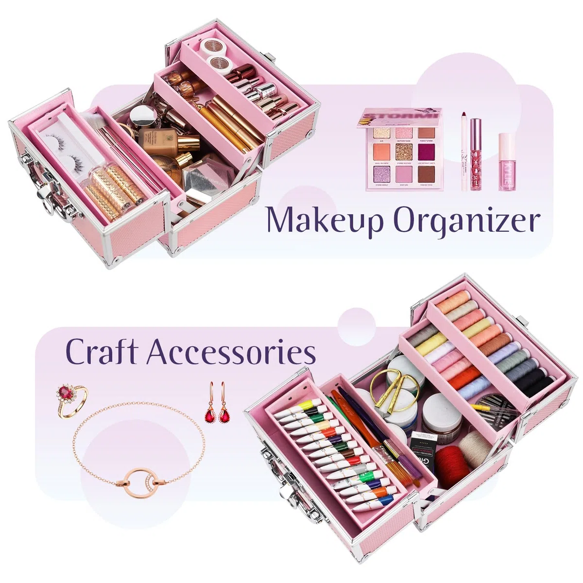 Kosmetikkoffer Schminkkoffer Leer Make up Koffer Abschließbare Beauty Case Kosmetik Organizer mit Schlüssel für Mädchen,Rosa
