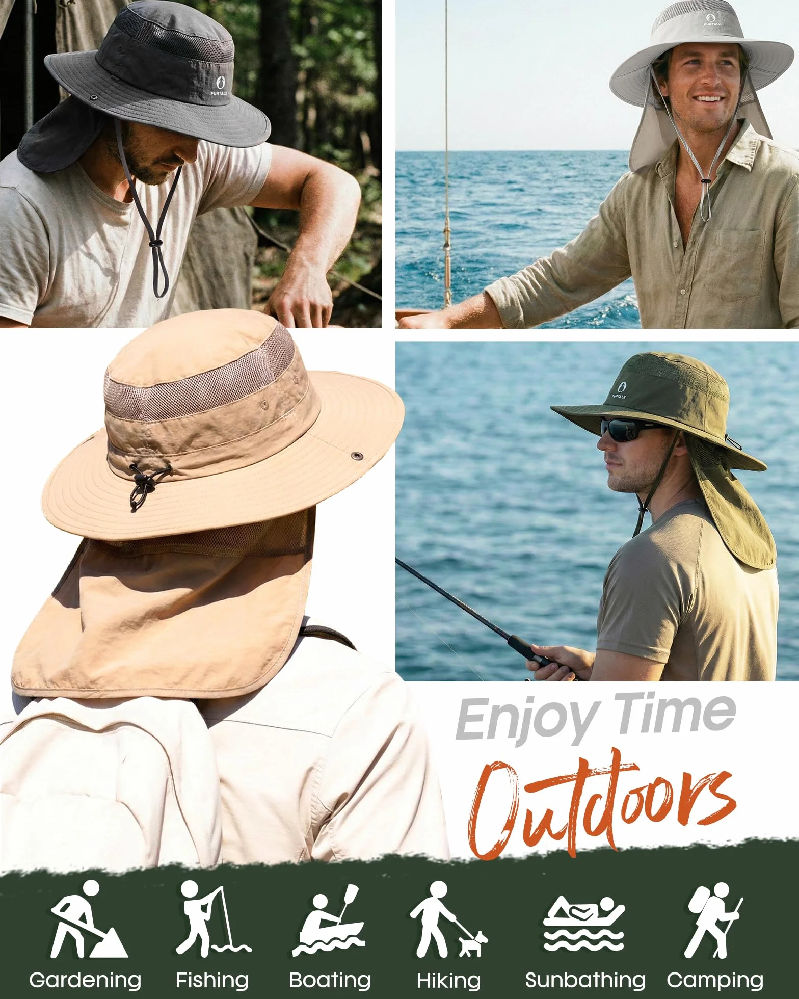 FURTALK Sonnenhut für Damen und Herren mit Nackenschutz UPF 80 atmungsaktiver Outdoor Angler und Wanderhut