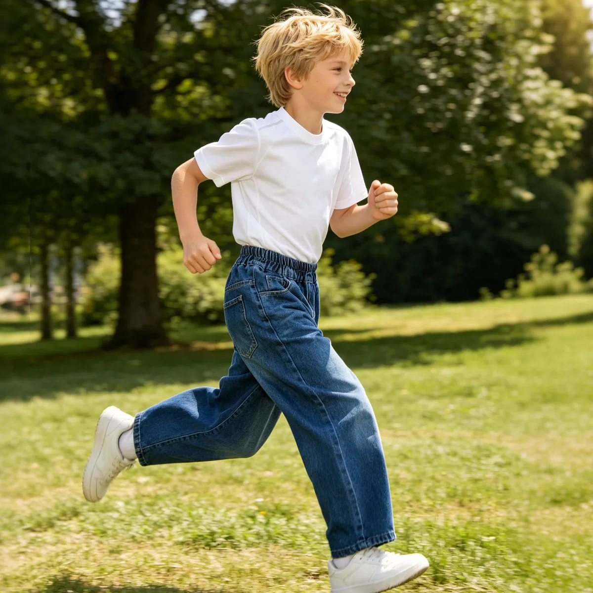 Jeans Jungen Kinder Gerade Baggy Jeanshose Loose Fit Denim mit Elastischem Bund Relaxed Denimhose Lässige Blau Hosen Mode Stretch Breite Streetwear Pants für 5-14 Jahre, Gr.116-164