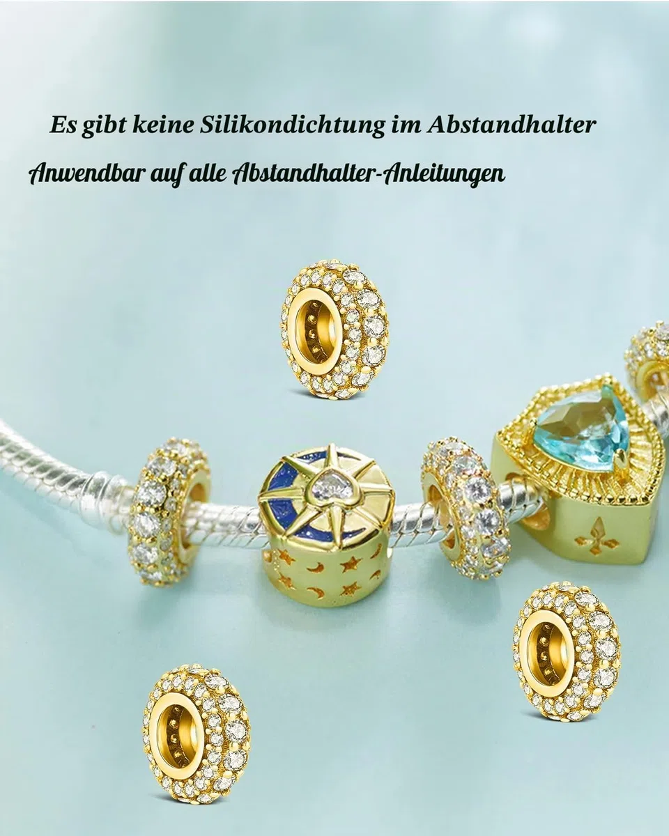 KEQ 925 Sterling Silber Spacer Charms für Armbänder/Halsketten Sparkling Clips Stopper Perlen mit 5A Zirkonia Pavé CZ Bead Charm Stopper Schmuck für Frauen