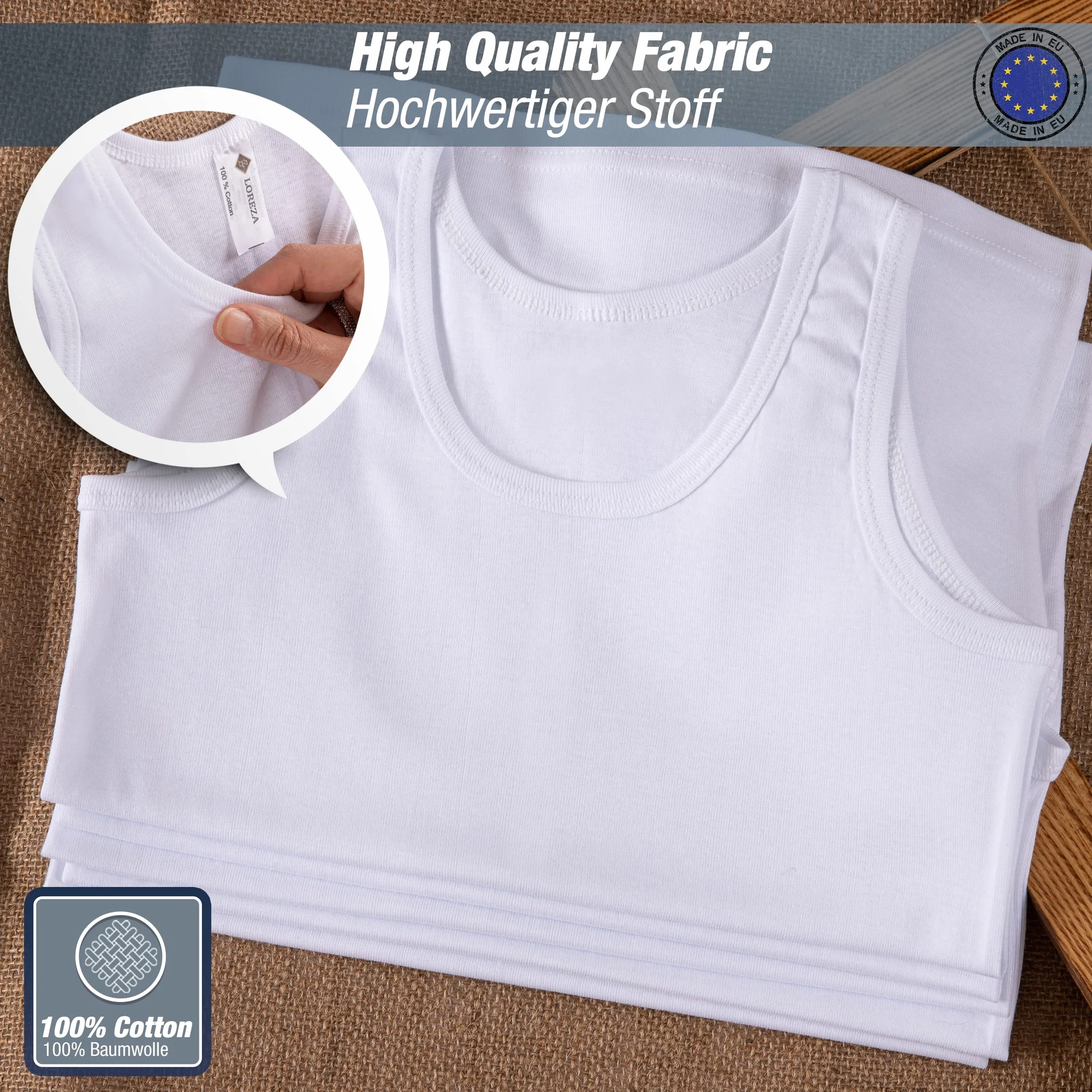 LOREZA ® 6 Pack Jungen Unterhemden 100% Baumwolle Tank Top