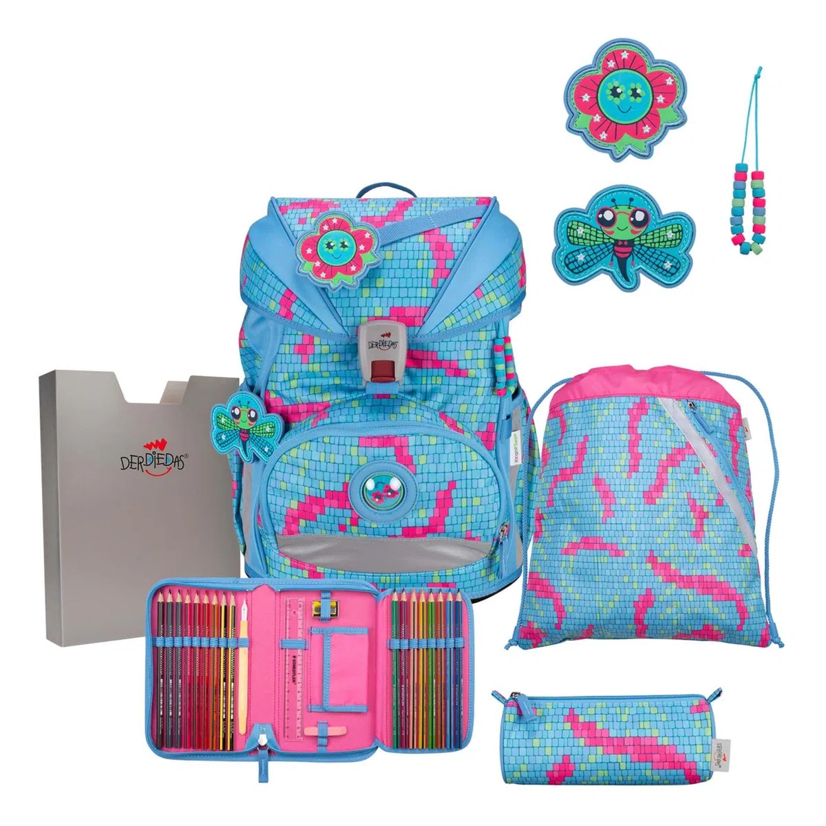 DerDieDas Schulranzen Set 5-TLG. ErgoFlex Superlight Happy Pixel