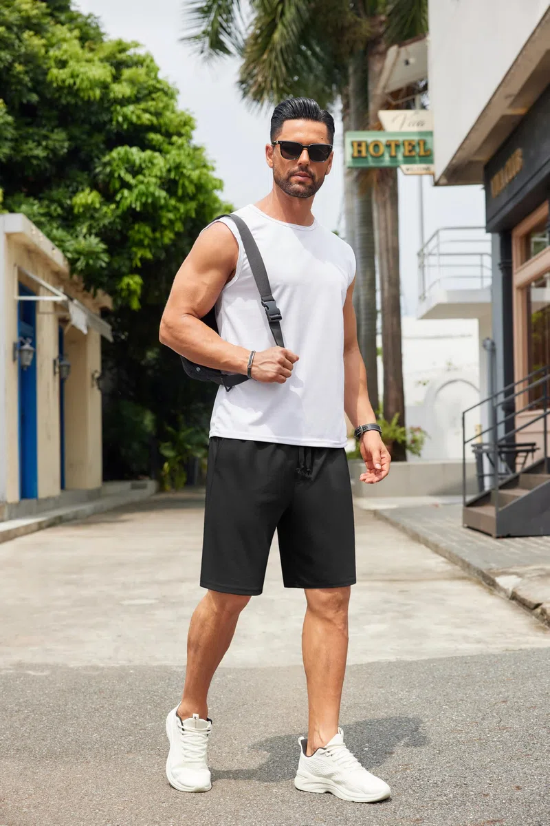 COOFANDY Kurze Hosen Herren Kurze Jogginghose Leichte Sommer Shorts Herrenshorts mit Taschen Sporthose Kurz Sweatshorts Elastische Taille