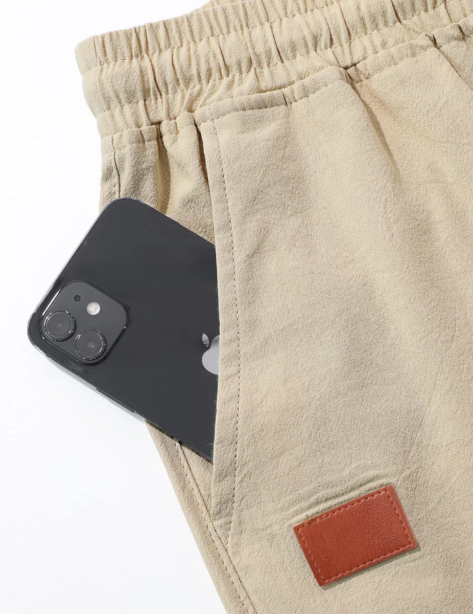 TARAINYA Leinen Kurze Hosen Herren Baumwolle mit Gummizug Freizeithose Shorts Herren Sommer Casual Leicht mit Taschen