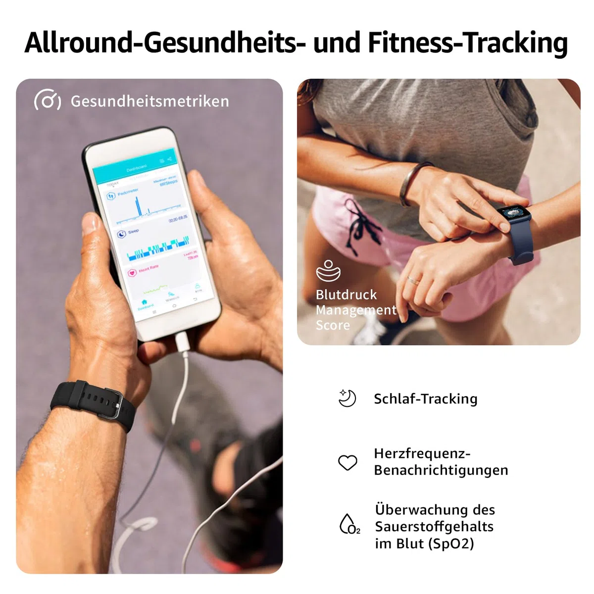 Smartwatch Damen Herren, 1,85" HD Touch Fitnessuhr mit Telefonfunktion, 140+Sportmodi Smart Watch Fitness Tracker mit Pulsmesser Schlafmonitor Schrittzähler, IP68 Wasserdicht Sportuhr Navy blue