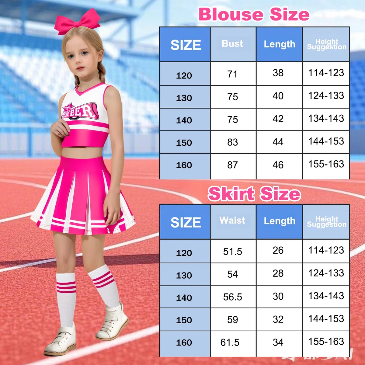Pom Poms Cheerleader-Outfit für Mädchen, Uniform, High School mit Pompons, Musikuniform, Outfit