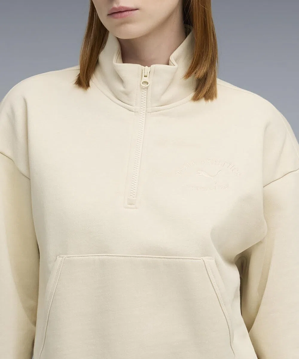PUMA Mädchen Class Comfort Half-Zip Short Crew FL Sweatshirt, Alpine Snow, 158 EU