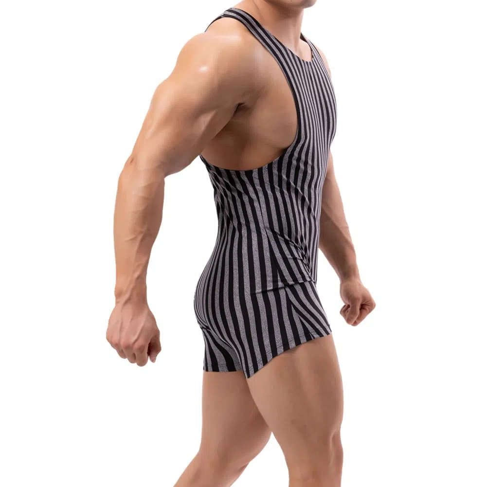 Männer Mode Streifen Ein Stück Bodysuit Wrestling Singlet Athletische Leotard Gym Sportswear Undershirt