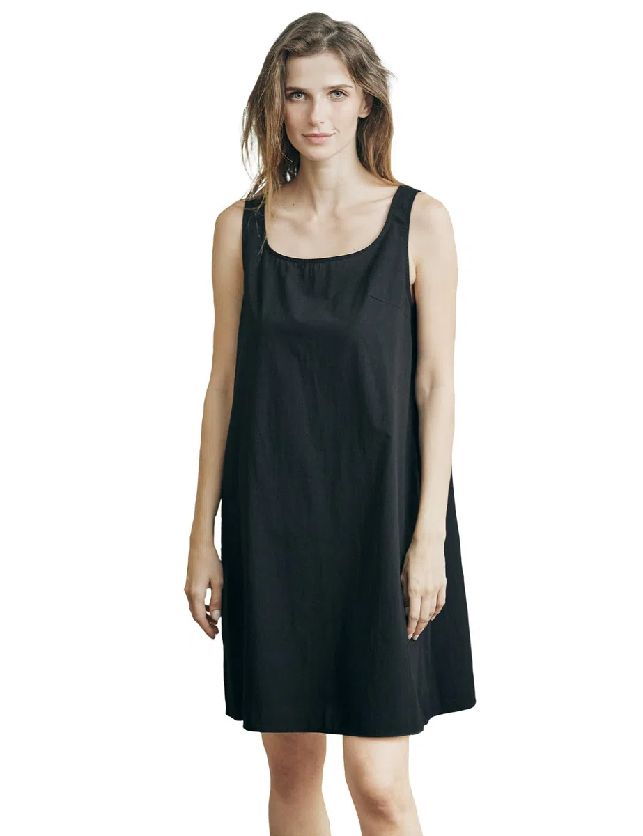 BEAUTELICATE Damen Unterkleid mit Breiten Trägern 100% Baumwolle Rundhals Locker Unterkleid Knielänge Full Slip Trägerkleid Nachthemd Negligee Sommer Weiss Schwarz Hautfarben