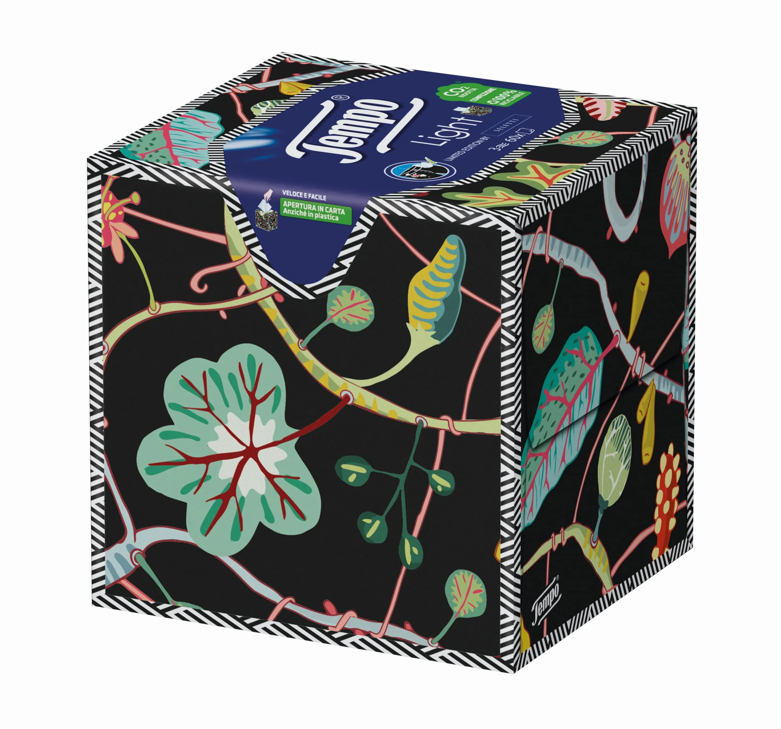 Tempo Taschentücher Box Light - 3-lagig - 12 Packungen mit je 60 Taschentüchern in 4 verschiedenen Grafiken