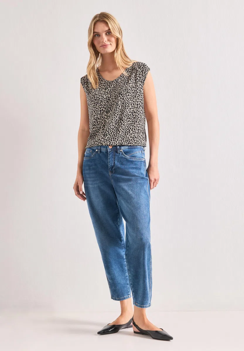 Leo-Shirt mit Boat Neck und Elastikbund