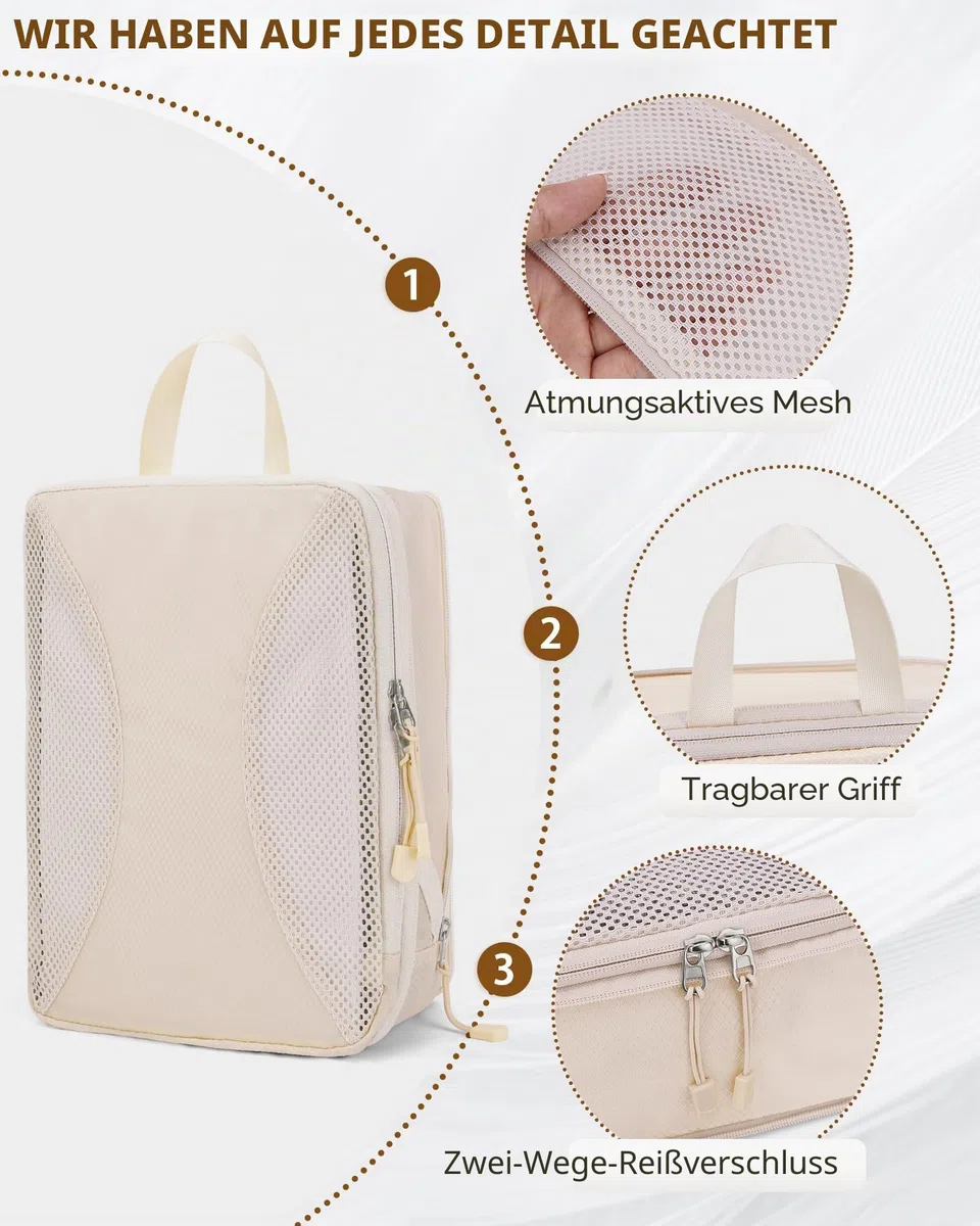 Anjing Packing Cubes Compression - 10-teiliges, Koffer Organizer Set mit Kompression, Komprimierbaren Packwürfeln zur Organisation, Packwürfel für Koffer, Beige